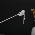 Silver hollow peacock hair pin with hanging tassels and metallic drop beads - Peacock Hollow Chain Tassel (F408)