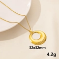 Gold plated stainless steel necklace with 32mm hollow circular pendant and textured finish - Round Hollow Texture (S1147-G+N22-G)