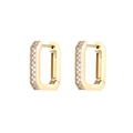 Rectangle gold huggie earrings with cubic zirconia inlay for a minimalist luxury look - 14K Gold + White Zirconia