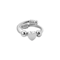 Silver twisted cable ring with polished heart charm and adjustable open design - Ring / Steel