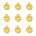 Nine yellow enamel heart pendants for DIY jewelry making displayed on a white background - Round Hollow Heart Style / Yellow