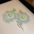 Artistic green floral tassel earrings with mint green beaded petals and woven center - Light Green-Radiant Flower (Steel Pin)