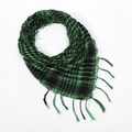 Close-up of green and black tactical shemagh scarf featuring woven fringe details - Fruit Green