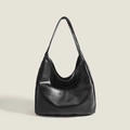 Minimalist black large capacity leather hobo shoulder bag for women with matte finish - Black