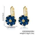 Blue pear-cut crystal flower earrings in gold finish with leverback closure - Gold Blue Flower