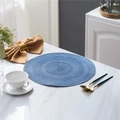 Elegant blue woven round placemat with spiral texture on white marble dining table - 11cm / Dark Blue