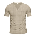 Men's khaki V-neck Henley t-shirt in breathable waffle knit fabric with chest pocket - S / Khaki