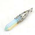 Hexagonal white opal stone pendant necklace with silver hollow decorative clasp - Without Chain / Opalite