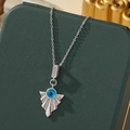Collier mauvais œil en argent avec pendentif zircon bleu sur écrin vert foncé - A28-argent