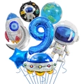 Detailed space theme balloon set featuring blue number 9, astronaut, and rocket foil balloons - Space Theme Set - Number 9
