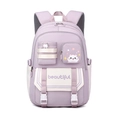 Paarse en witte studentenrugzak met schattig kattenontwerp en brede schouderbanden - Standaardtype / Lichtpaars