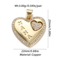 Macro detail of 18K gold plated copper heart pendant with MAMA engraving and zircon stones - Dbn149-10 / 18K Gold
