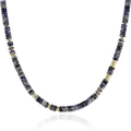 Bohemian dark blue stone bead necklace with golden metal spacers on white background - Style 18 (Sodalite) (6mm)