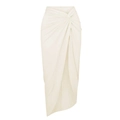 Elegant cream white twisted knot ruched maxi skirt with high waist and irregular hemline - One Size / Skirts / Beige