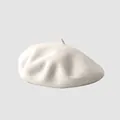 Classic solid white wool felt beret with stem detail for women in a minimalist style - M (56-58cm) / Off White