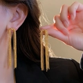 Detailed view of long gold multi-strand beaded chain tassel earrings with metallic shine - 14K Gold Plated Silver Earring Post Round Bead Tassel (7#)