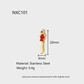 Detail view of 20mm gold stainless steel flame pendant with red enamel inlay - NXC101-Red Dot Long Strip