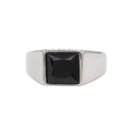 Men's silver signet ring with a square black gemstone in polished stainless steel - Steel Black Stone
