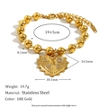 Dettaglio del bracciale in acciaio 18K con perline e ciondolo cuore LOVE e misure - Bracciale con Ciondolo a Cuore in Grani Tondi - Oro