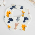 Petal-shaped 100% cotton baby bib featuring cartoon dinosaur patterns and snap closure - Gauze Flower Wrap - Colorful Dinosaur