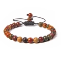 Adjustable hand-woven bracelet with 6mm natural stone beads in earthy mixed colors - 6mm (Stretchable) / Natural Red Pine Stone