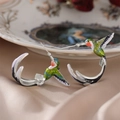 Cute hummingbird stud earrings with colorful enamel finish on silver metal base - AER418 Silver Hummingbird