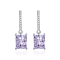 Elegant silver earrings with rectangular purple zircon and shimmering micro-pave crystals - Purple