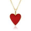 14K gold plated necklace featuring a vibrant red enamel heart pendant and delicate link chain - Red (A146)