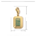 Detailed view of gold stainless steel rectangle pendant with green natural stone inlay - Gold Rectangle-Green Natural Stone