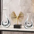 Modern minimalist silver ceramic sculptures and gold metal fan decor three-piece set - Phoenix Flight White Silver Set With Golden Eagle Iron Art Ornament
