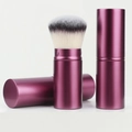 Portable retractable makeup brush in metallic purple finish with dual-tone soft synthetic hair - Wine Red Round Head