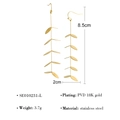 Detail view of 18K gold-plated eucalyptus leaf tassel earrings with dimensions and weight - Gold Leaf Design (SE010231-L)