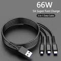 Black nylon braided 3-in-1 USB charging cable with 66W 5A fast charging capability - 1.2m 66W 5A Mesh (Bare Wire) / Black