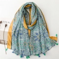 Gelber und blauer Schal im Ethno-Stil mit geometrischem Muster und feinen Quasten - Blaugrünes Mandala Print Stil (SL2404-011)