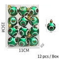 12-pack green Christmas ball ornaments with festive white glitter rings and red dots for tree - Green with Circles Pattern (Small)