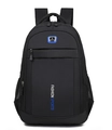 Black casual backpack with blue Fashion Sports lettering and side mesh pockets - 8010 Blue
