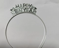Sparkling silver Happy New Year headband with rhinestone letters and star decor for parties - Double Layer Drip Oil Style / Black/Silver