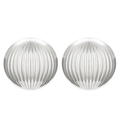 Spherical silver stainless steel earrings featuring vertical grooved texture and mirror finish - Steel Color Round Shell (K-659)