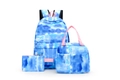 Blue watercolor tie-dye 3-piece backpack set including lunch bag and pencil case - Ink Blue