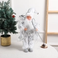 Standing Santa Claus doll in silver and white outfit with sequined hat and gift bag - No. 1 [75cm*38cm]