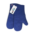 Blue silicone oven gloves with anti-slip striping and thick fabric cuffs for baking - Single Piece / Blue