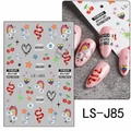 Detailansicht der LS-J85 Nagelsticker mit Regenbogen, Sternen und Herzen auf Nägeln - LS-J85 (Bunte Muster & Warnlogo)