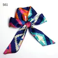 Colorful geometric zigzag patterned satin skinny scarf tied in a stylish bow - S61-Modern Zigzag Geometric