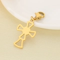 Close-up of golden hollow cross pendant with lobster clasp on textured surface - 23x15mm Gold Fan-shaped Hollow Cross (KLJ6987-Z)