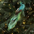 Teal sequin peacock Christmas ornament with green feathers, dimensions 28cm by 8cm - Green