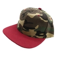 Classic street style camouflage snapback hat with contrast burgundy flat brim and top eyelets - One Size / Camo + Wine Red Brim