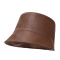 Sombrero de pescador clásico de cuero PU marrón para mujer con textura retro minimalista - M (56-58cm) / café