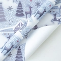 Christmas gift wrapping paper roll with reindeer and pine trees in Nordic blue and white - Evening Cedar Road / 50*70CM