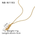 Detail view of shell pendant with white pearls and specifications 3.0cm x 0.9cm - Gold Shell Pearl Necklace (NB-N1193)
