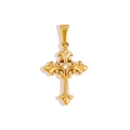 Detail of 24K gold plated stainless steel cross pendant with central crystal stone - Vintage Lace Cross (XPLS07)